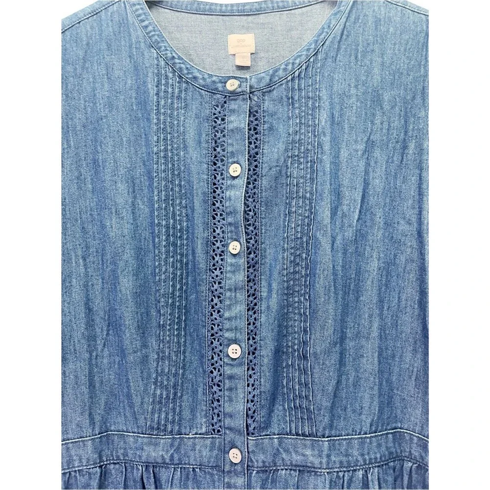 NWT Gap x LoveShackFancy Denim Tiered Midi Dress L Dark Wash Lace Button Front